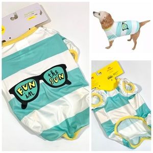 Sun Squad Aqua White Striped Small Pet‎ Shirt - NWT